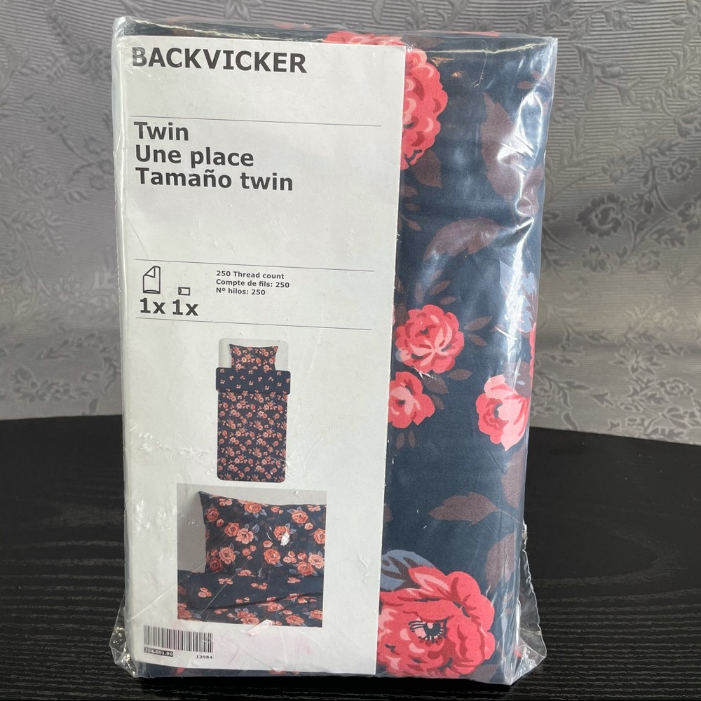 IKEA BACKVICKER Duvet Cover - Blue and Pink Floral